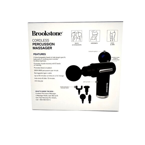 Brookstone Cordless Percussion Massager With 4 Interchangeable Heads & Rechargea - Picture 3 of 9
